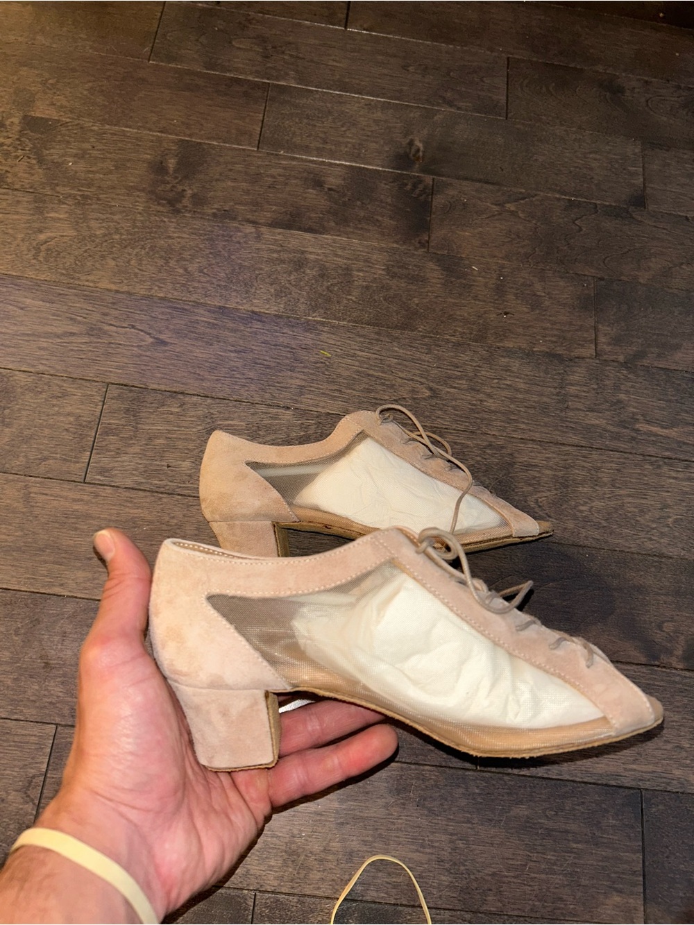 Capezio Open Toe Lace-Up Heels in Tan & Cream Womens size 7 handmade in Italy